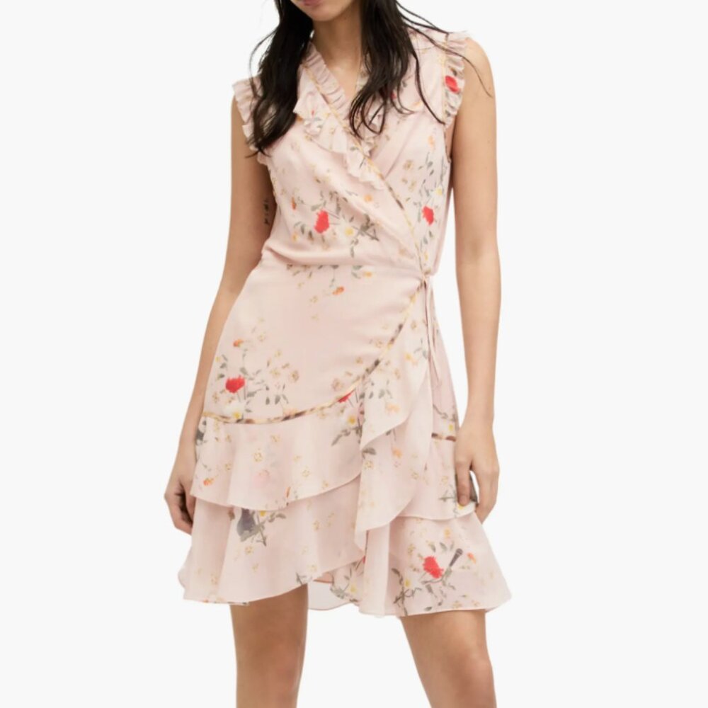 NEW Allsaints Ari Kora Floral Print Cottagecore Farmhouse Wrap Dress Size 6/M
